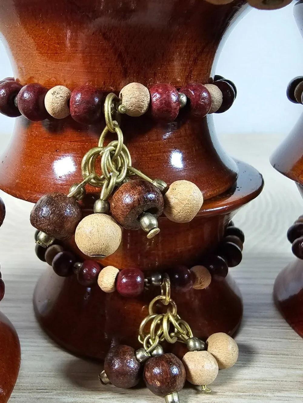 Pier 1 Beaded Wooden Napkin Rings Set of 6 Brown Neutral Boho